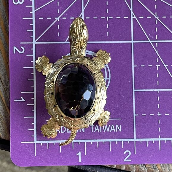 VTG Silver Gold Plated Faceted Smokey Quartz Topaz Turtle Brooch Pendant 19grams - Picture 12 of 14